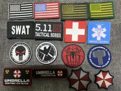 Tem dán patch velcro bằng nhựa mặt sau mặt gai trang trí balo lính áo nón phong cách lính Mỹ Umbrella Resident Evil  511 Swat Cờ Mỹ USA Hook and Loop