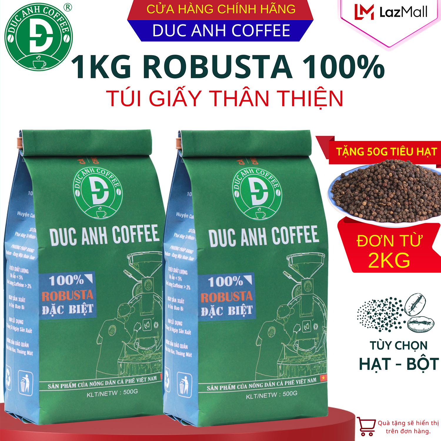   trợ giá  1kg Cà Phê Rang Xay Đặc Biệt DUC ANH COFFEE Rang mộc Pha Phin - 100% Robusta đậm vị thơm - chọn trái chín - Sản phẩm cà phê rang xay nguyên chất bán chạy  - cafe pha phin - cafe rang mộc 