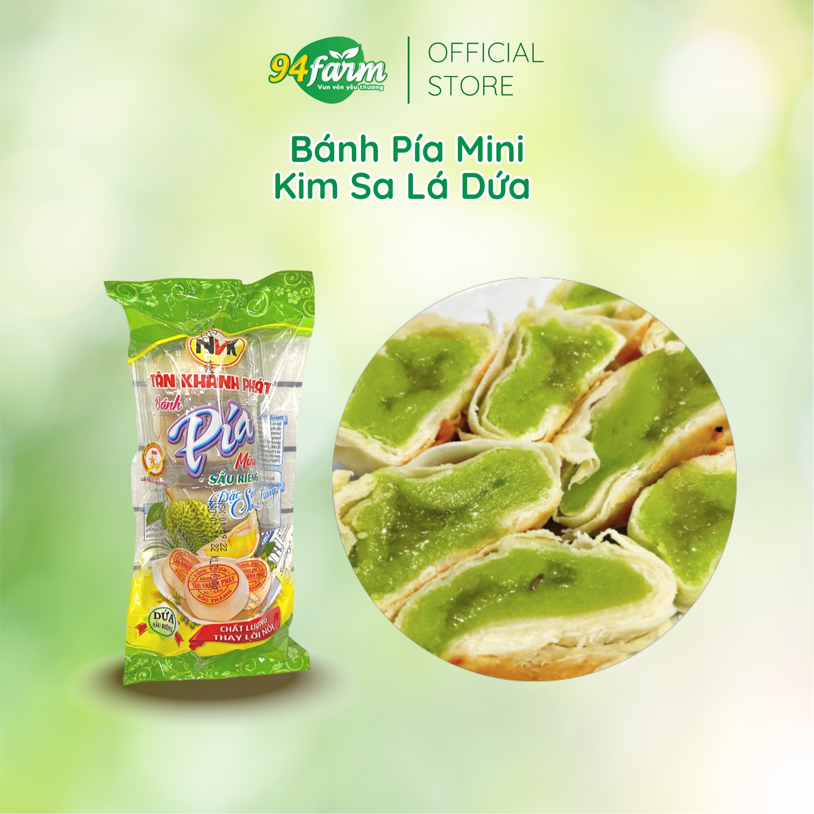 1 cây 5 cái (130gr) Bánh Pía mini đậu xanh sầu riêng lá dứa kim sa Tân Khánh Phát