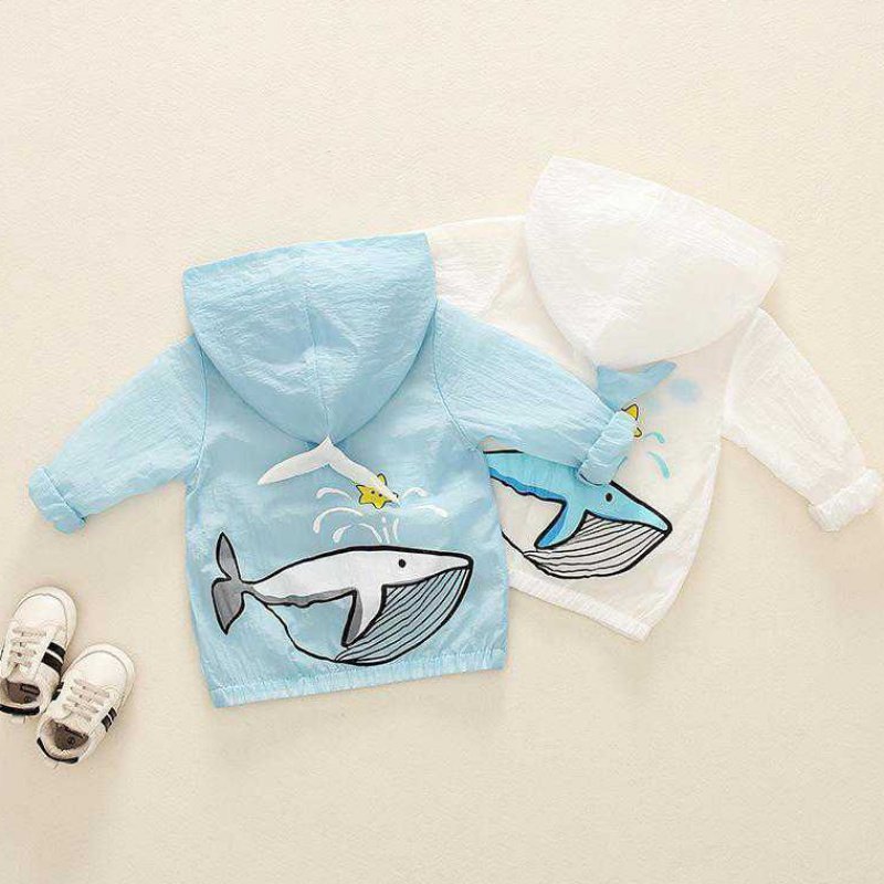 ❤️GIẢM GIÁ CỰC SỐC❤️ Áo khoác chống nắng vải đũi hình cá voi dễ thương cho bé 10-32kg