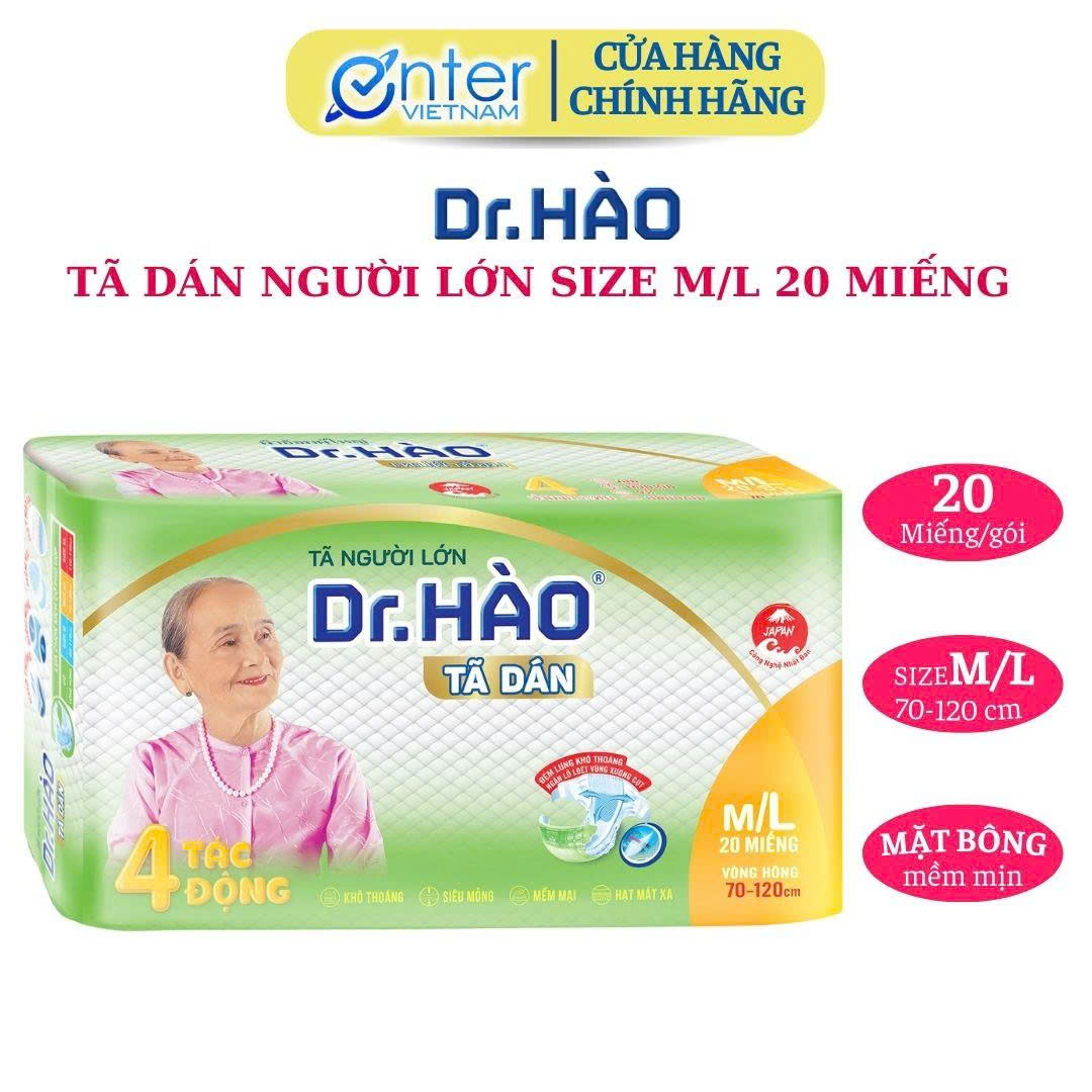 Hàng Chính Hãng Tã dán người lớn Dr.Hào size M L gói 20 miếng Bỉm dán người già siêu mềm tả dán người lớn siêu thấm khô thoáng chống hăm kháng khuẩnkhử mùi nước tiểu. Tả giấy người lớn