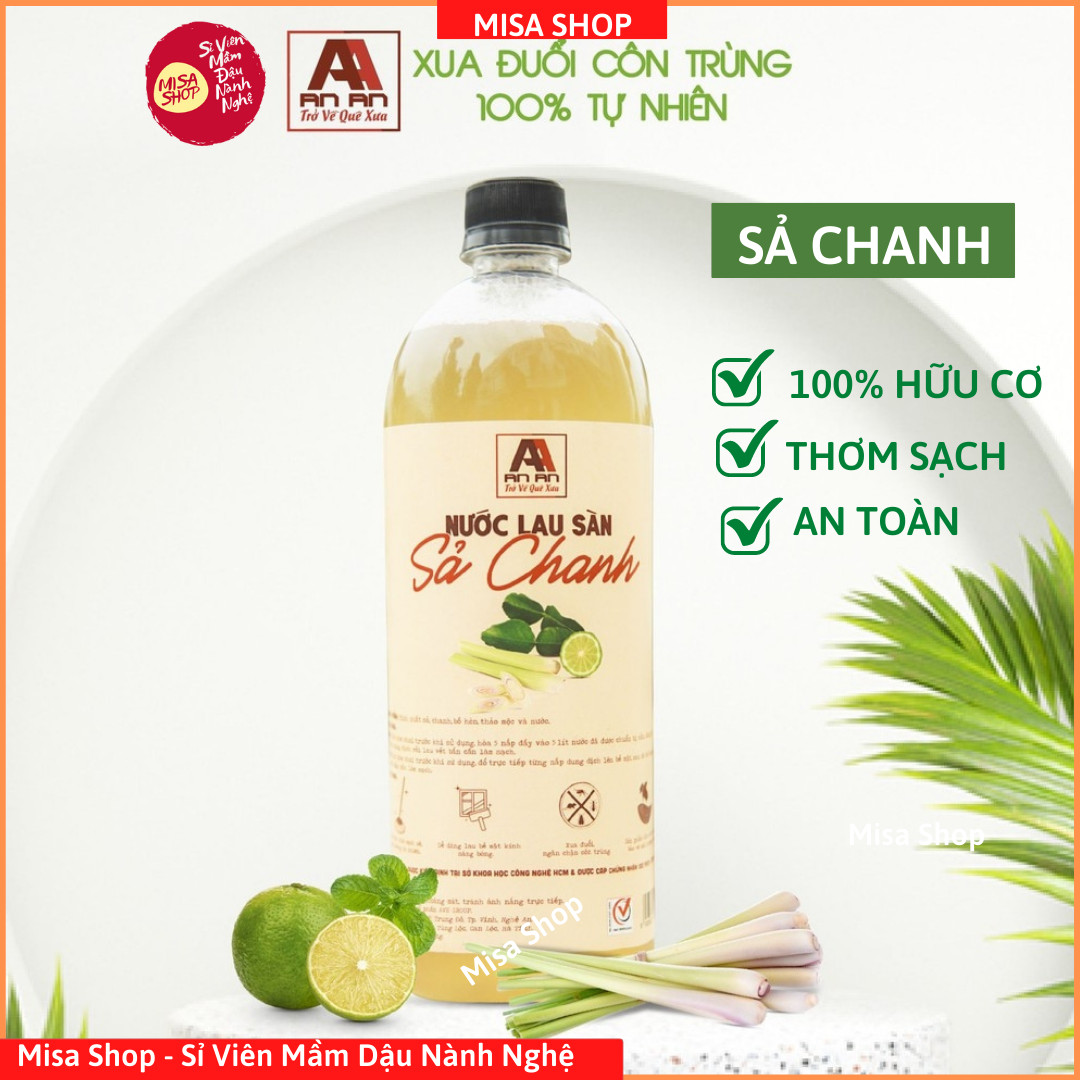 1 Lít Nước lau sàn sả chanh hữu cơ organic quế bồ hòn An An hỗ trợ đuổi côn trùng, thơm nhà, an toàn cho da và trẻ em