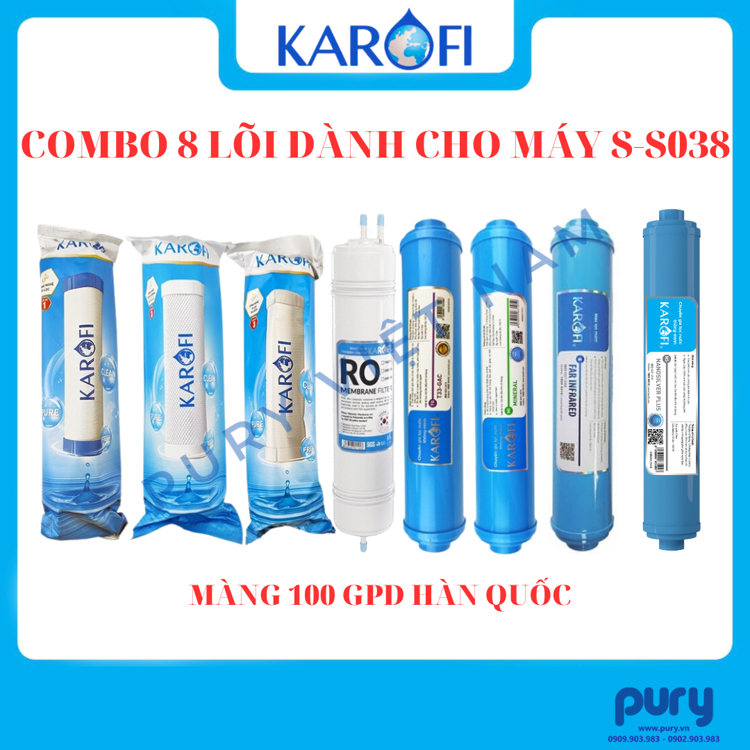 Trọn bộ combo 8 lõi lọc nước karofi 12345678 model slim s-s038 - hàng chính hãng -