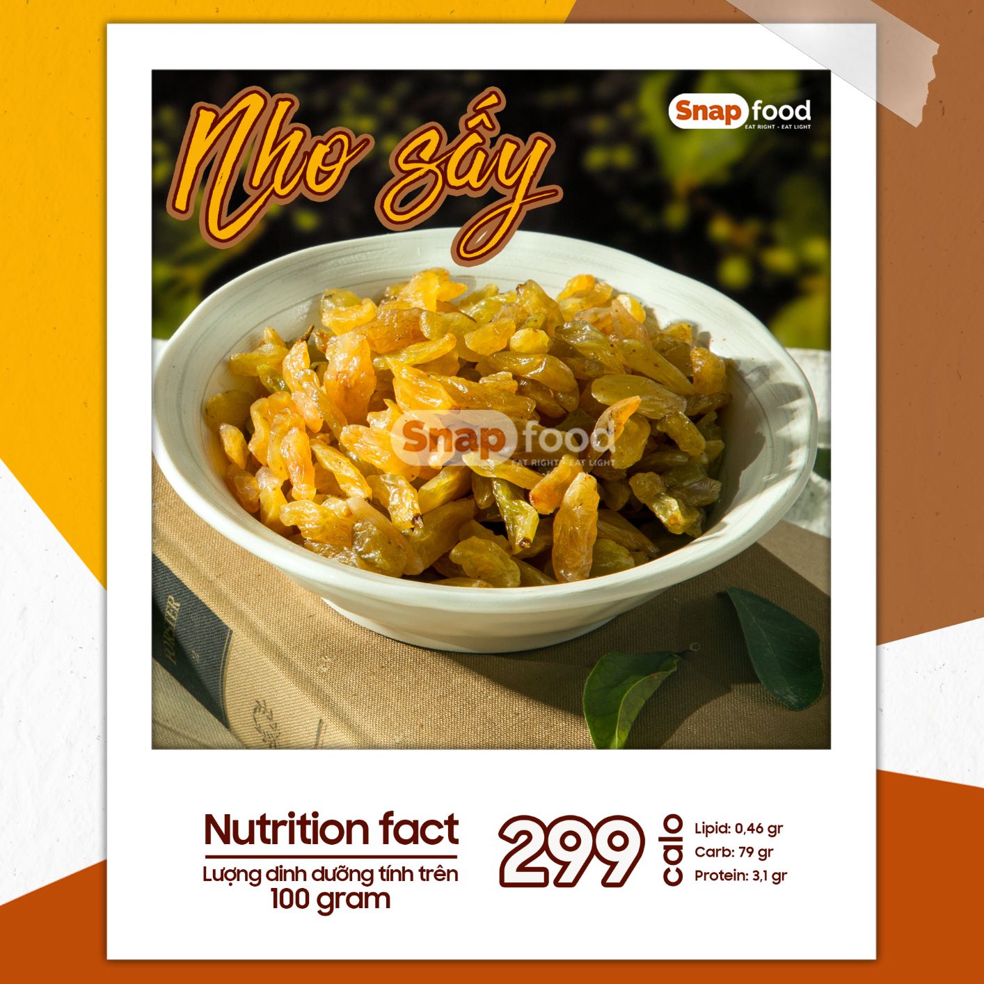 Trái cây sấy DINH DƯỠNG - Nho Vàng Sấy 300gram - Snap Food
