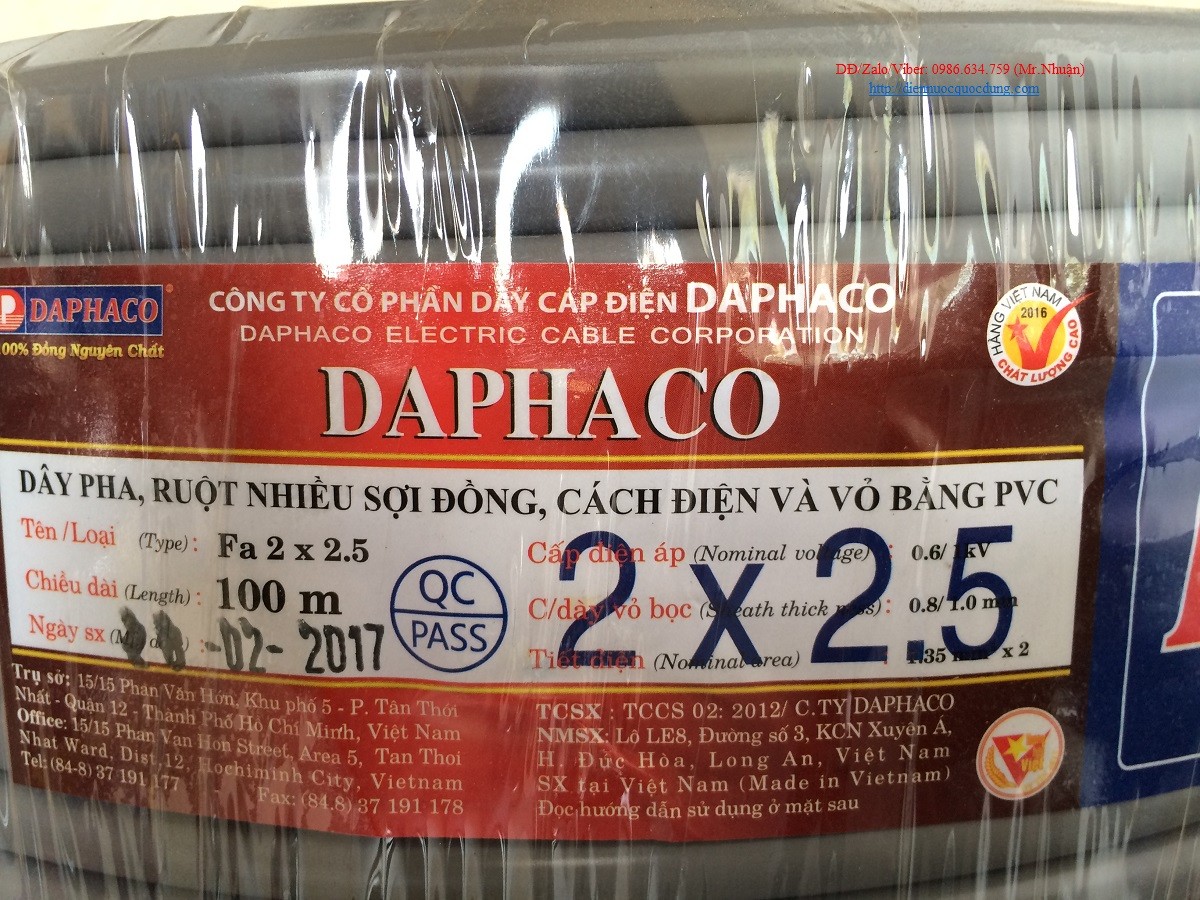 Cuộn dây điện đôi bọc xám daphaco 2x2.5