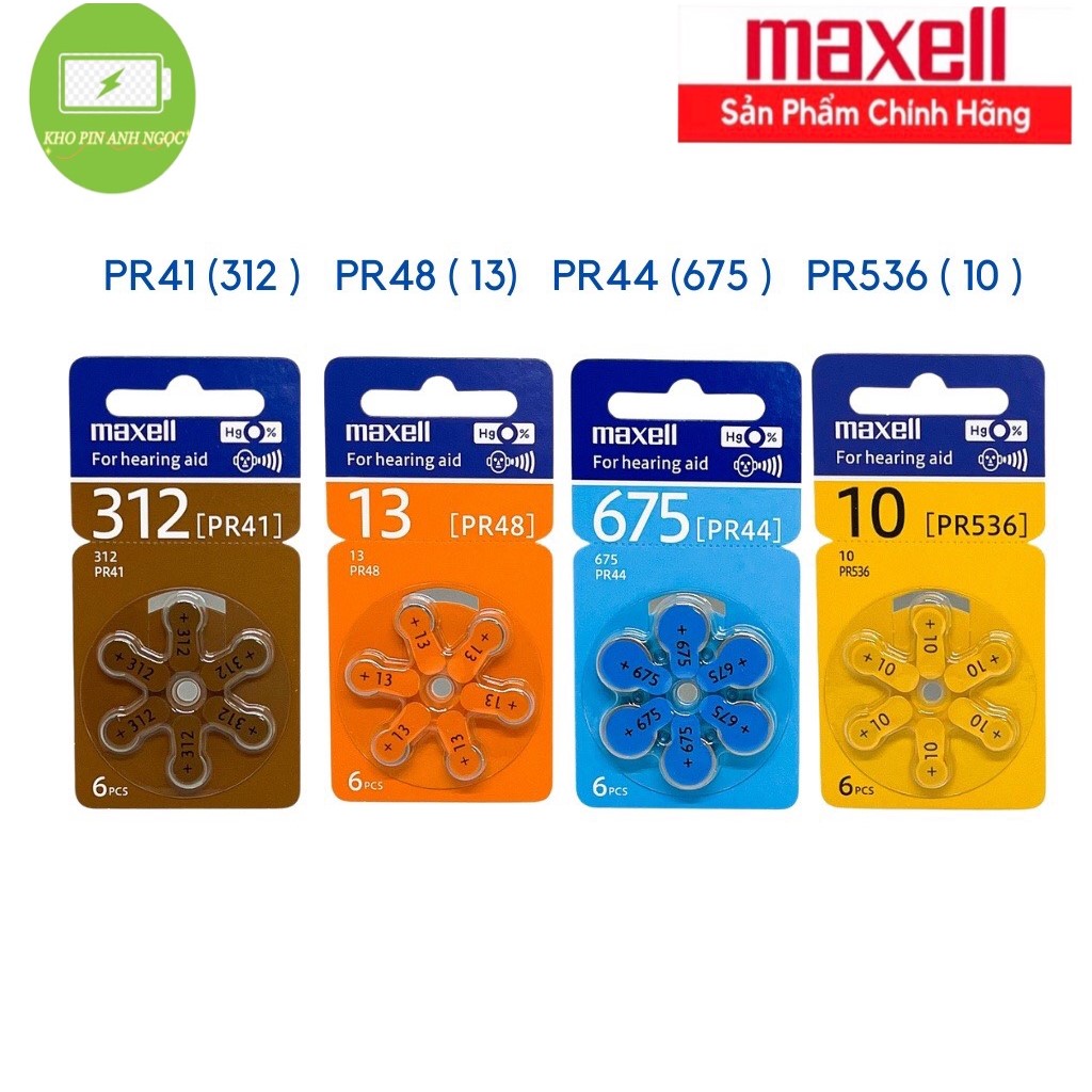 Pin máy trợ thính maxell pr41 / pr44 / pr48 / pr536 1,45v hàng chính hãng