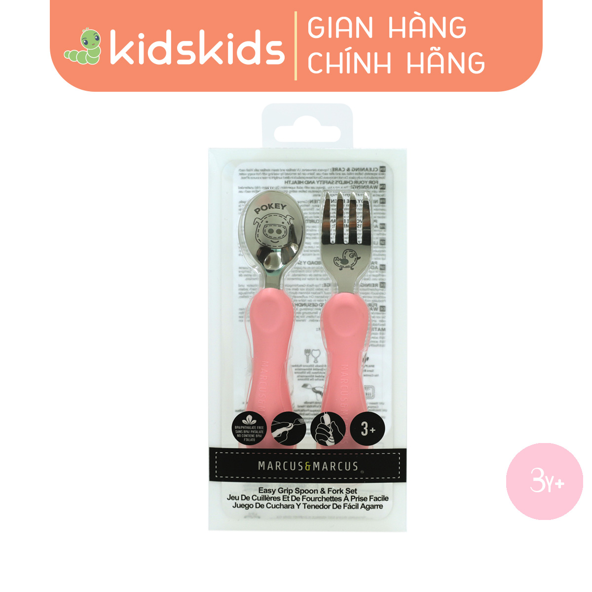 Bộ thìa nĩa ăn dặm cho bé Easy Grip Marcus & Marcus, từ 3 tuổi - Pokey
