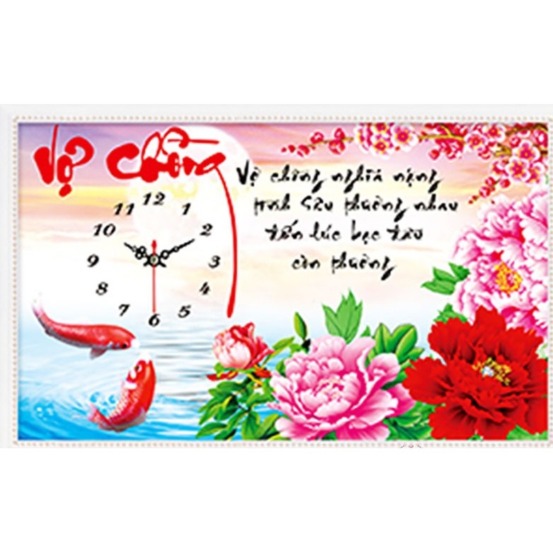 Tranh đính đá đồng hồ vợ chồng 78x50cm