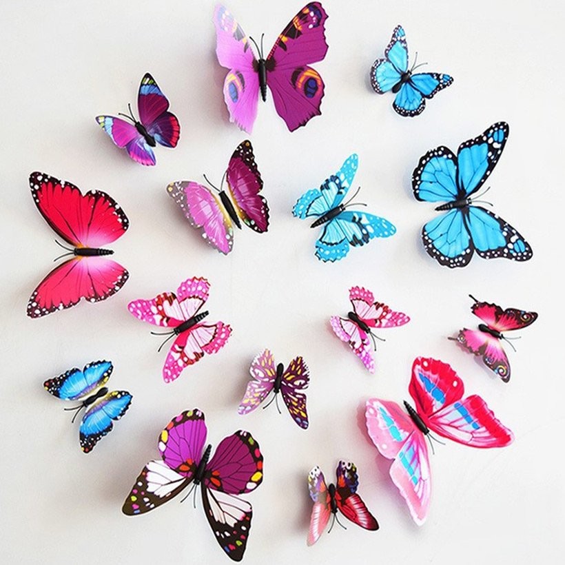 Bộ 12 sticker hình con bướm 3d cánh đế nam châm siêu hot