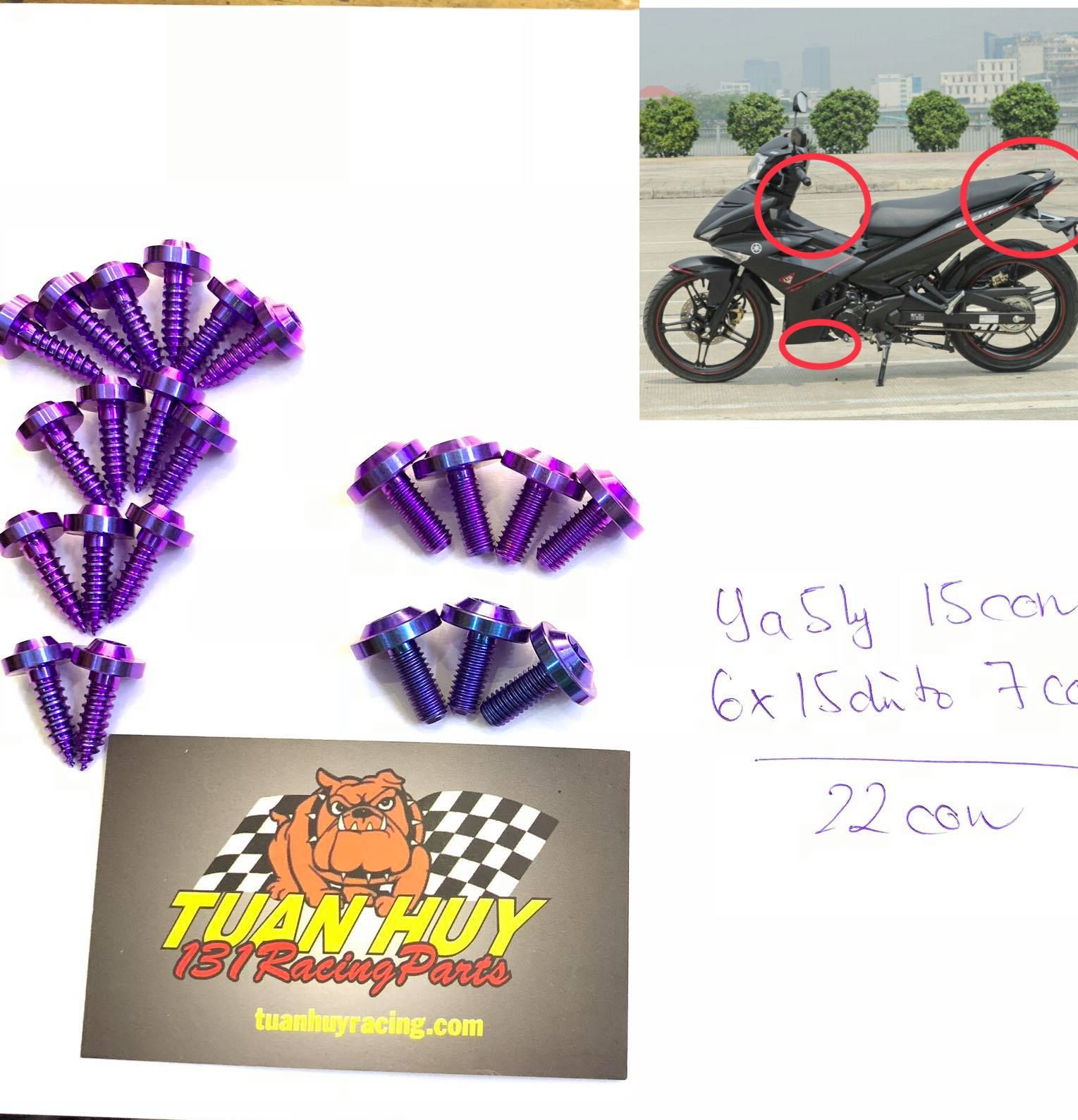 (Combo 22 con) ốc titanium gr5 bắt dàn áo trước ex 150  đuôi dè biển số  bợ cổ trước  mỏ cài  yếm chắn bùn trước  ốc vị trí yếm xe  2 cánh bửng xi nhan