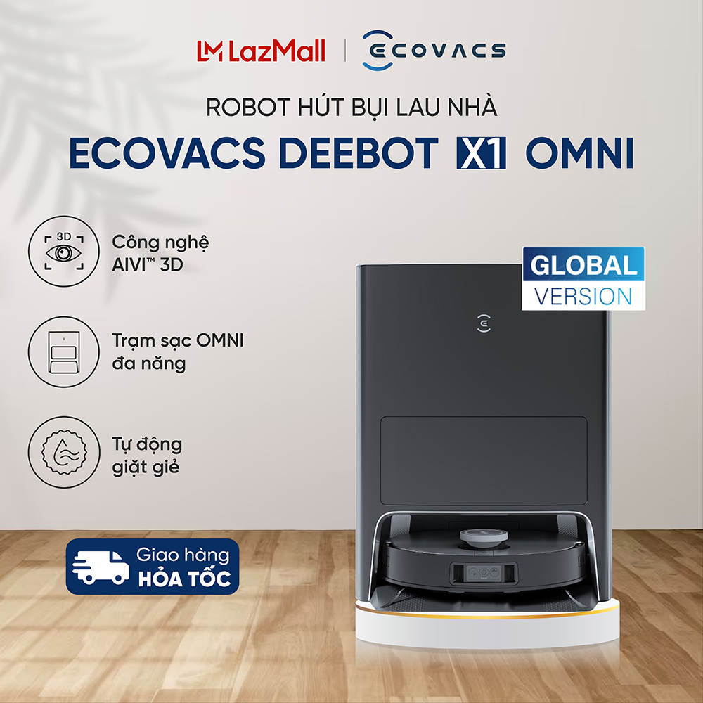 Robot hút bụi lau nhà Ecovacs Deebot X1 OMNI Tự Động Giặt Giẻ Đổ Rác Lau Xoáy Siêu Sạch BH 24 Tháng