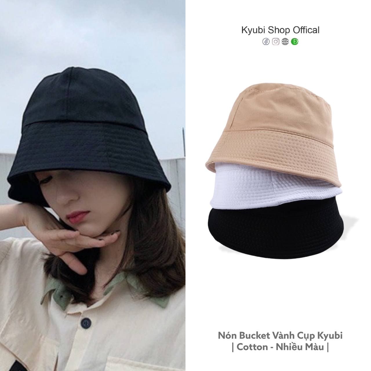 [VOUCHER 12%/149K] Nón bucket vành cụp trơn Ulzzang phong cách cho genz trơn (nhiều màu ) - Kyubi Bucket Cap