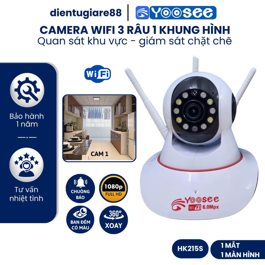 Camera IP WIFI YOOSEEE Không Dây Không Cổng LAN , 3 Râu Bắt Sóng Cực Mạnh, Đàm Thoại 2 Chiều, Khe Gắn Thẻ Nhớ Trên Đầu - Bảo Hành 12 Tháng