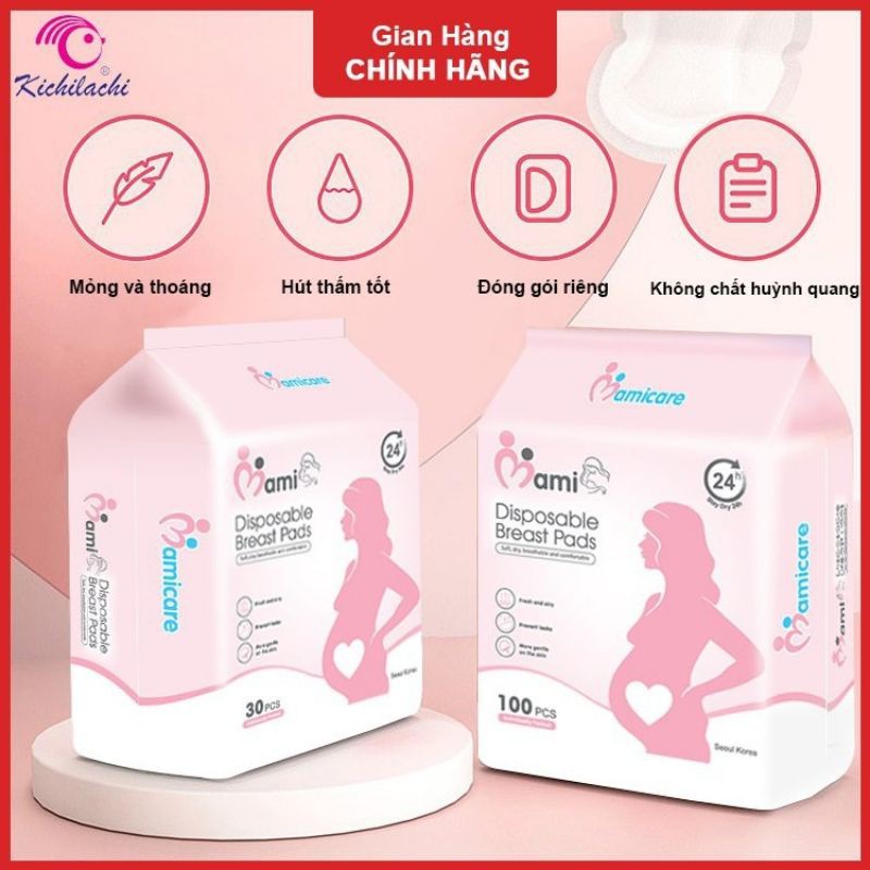 Miếng lót thấm sữa mamicare 30 miếng , siêu thấm , siêu dính,siêu mỏng, chống tràn, cấu tạo 3d thoáng khí