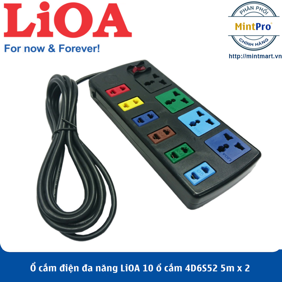 Ổ cắm điện đa năng lioa 10 ổ cắm 4d6s52 5m x 2 - hàng chính hãng
