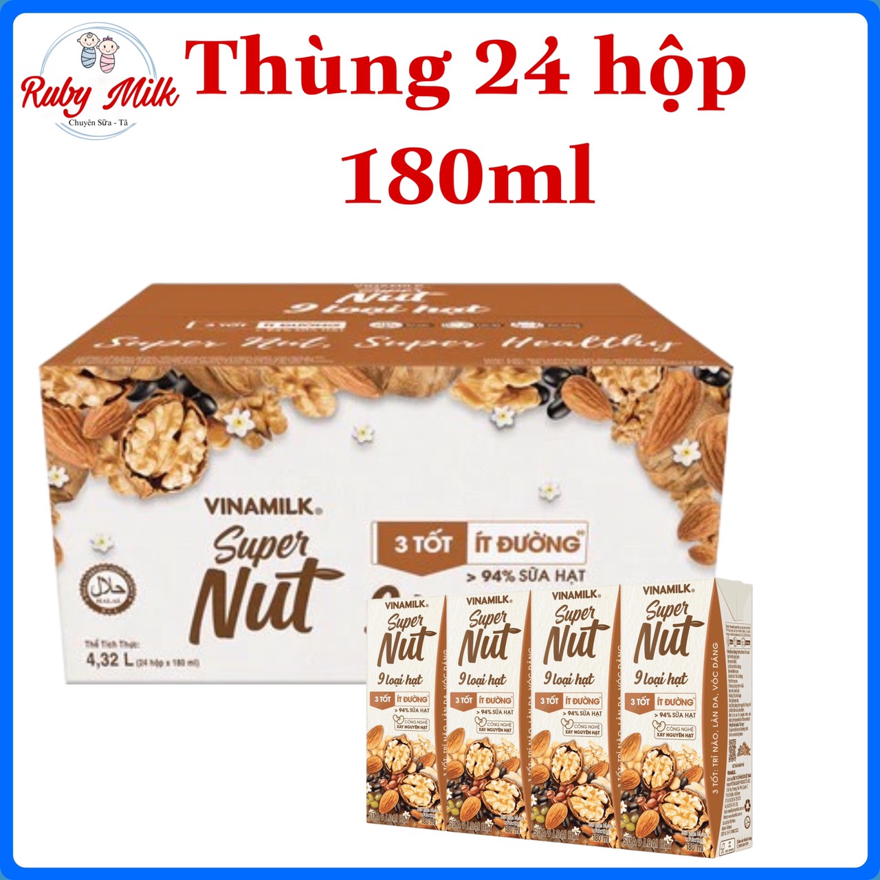 Thùng 24 hộp sữa 9 loại hạt vinamilk super nut 180ml
