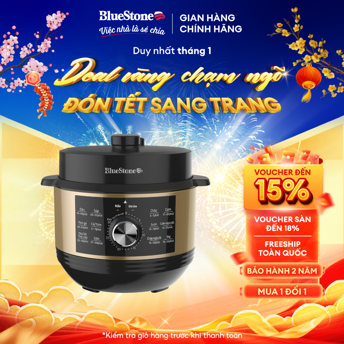 Nồi Áp Suất BlueStone PCB-5648 - 4,5 lít - 900W - Bảng điều khiển cơ - Bảo hành 2 năm - Hàng chính hãng