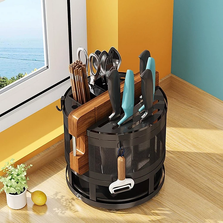 Kệ dao thớt xoay 360 độ - Thép chống gỉ sơn tĩnh điện 5 lớp, kệ dao thớt chống gỉ xoay 360 độ, kệ dao thớt thông minh chống gỉ, kệ để dao thớt xoay 360 độ thông minh, giá để dao thớt tiện lợi