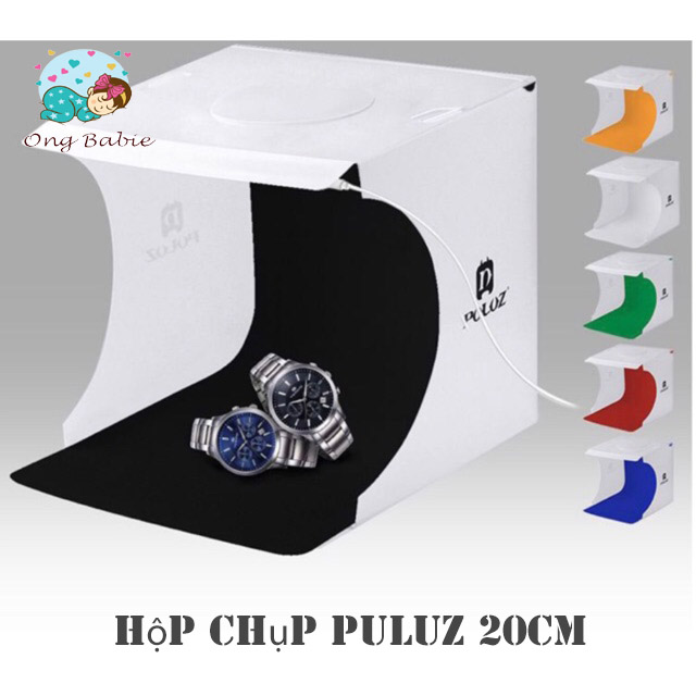 Hộp chụp ảnh sản phẩm puluz 20cm - chụp ảnh quay videos sản phẩm studio 2 dàn đèn led - tặng kèm 6 phông nền