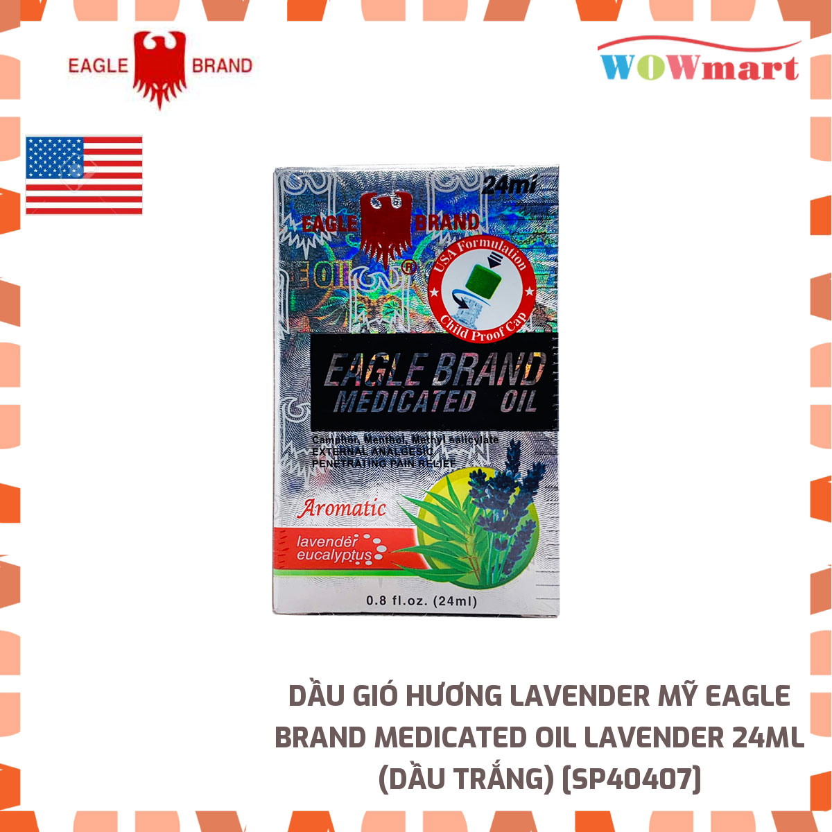 [HCM]Dầu xanh con ó Mỹ Eagle Brand Medicated Oil 24ml hương Lavender (Dầu trắng)