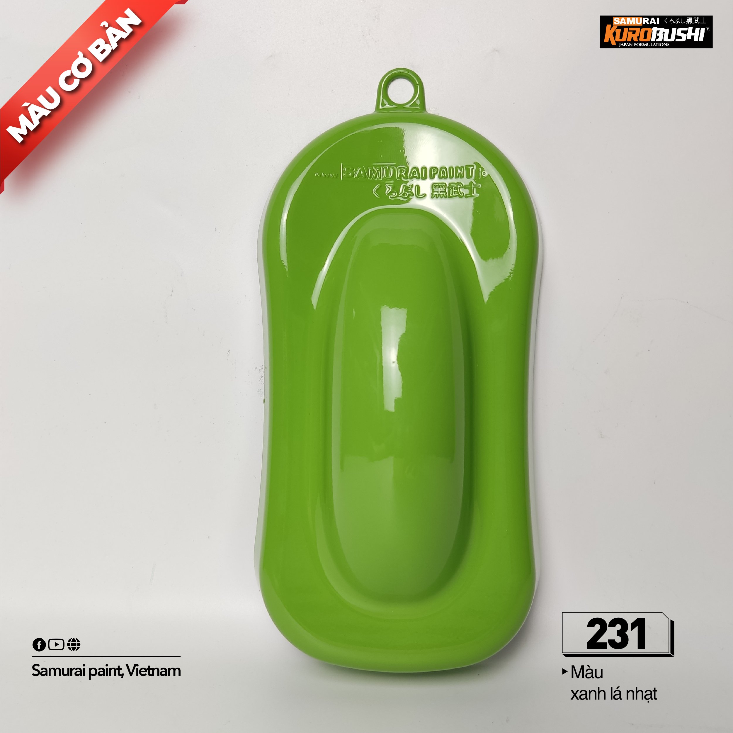 Sơn xịt Samurai màu Xanh Lá - 231 (400ml) (chịu được nhiệt độ lốc máy và có khả năng kháng xăng A92, A95)