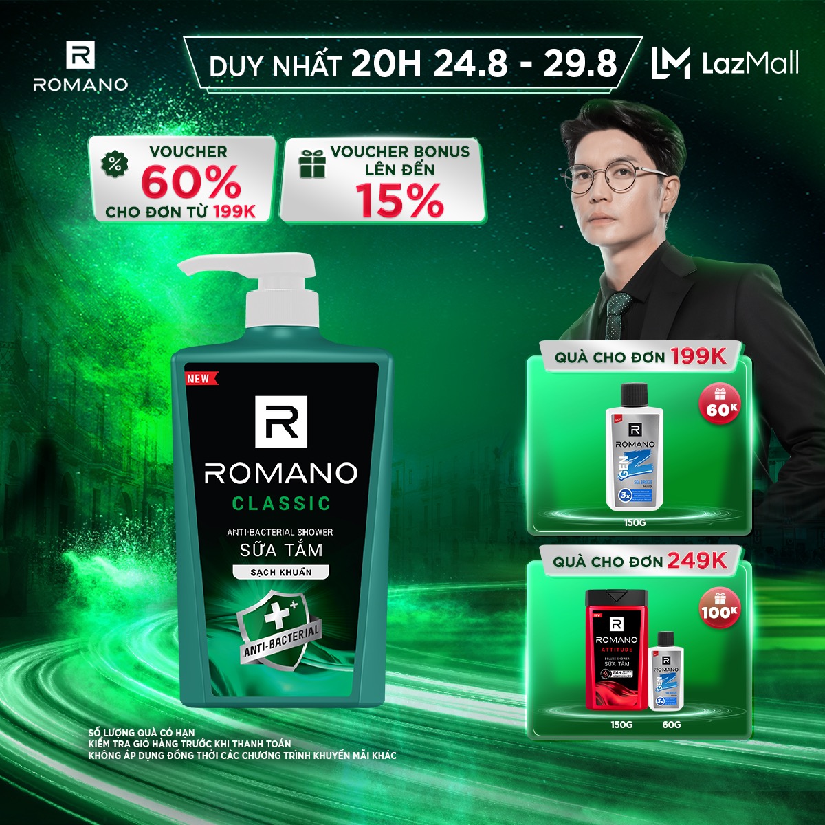 Sữa tắm sạch khuẩn Romano hương nước hoa 650g