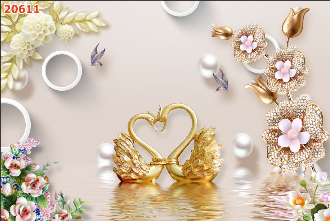 Tranh dán tường thiên nga 3d trang trí nhà cửa phòng khách phòng ngủ giá rẻ đẹp chất liệu decal pp keo sẵn bóc dán PA