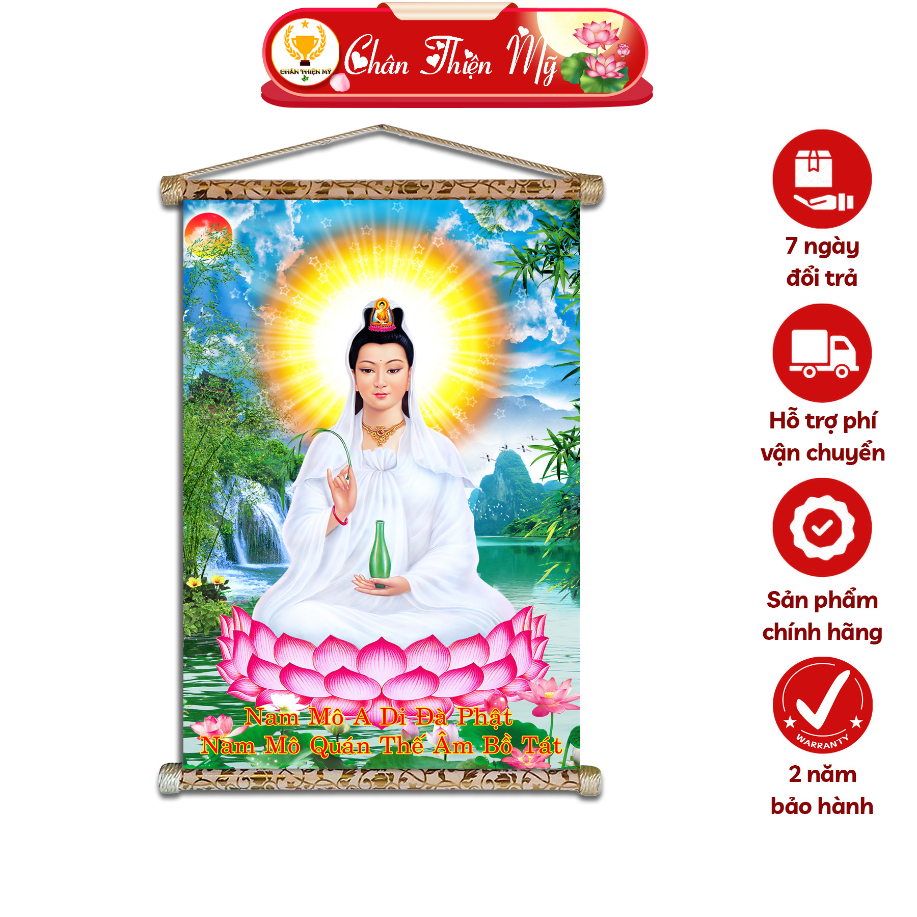 Tranh Phật Chân Thiện Mỹ, Tranh Treo Tường Canvas Phủ Kim Sa 40X60Cm,Tranh  Quan Thế Âm Bồ Tát Đứng Qabtđ-62 | Lazada.Vn