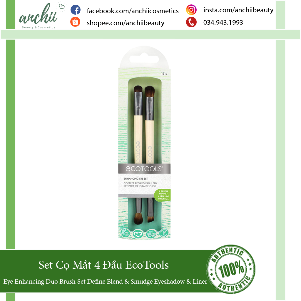 Cọ Mắt Ecotools Eye Enhancing Duo Brush Set Define Blend & Smudge Eyeshadow & Liner