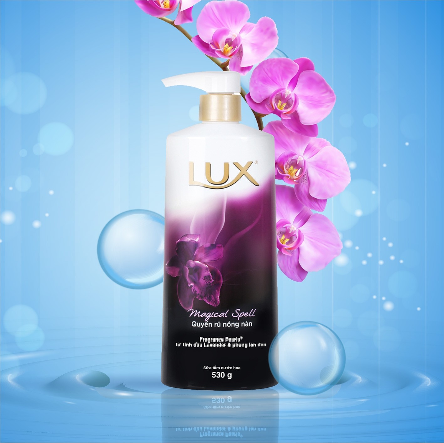 Sữa tắm Lux tím hương nước hoa Magic spell 530g Chiết xuất từ phong lan đen và tinh dầu Lavender