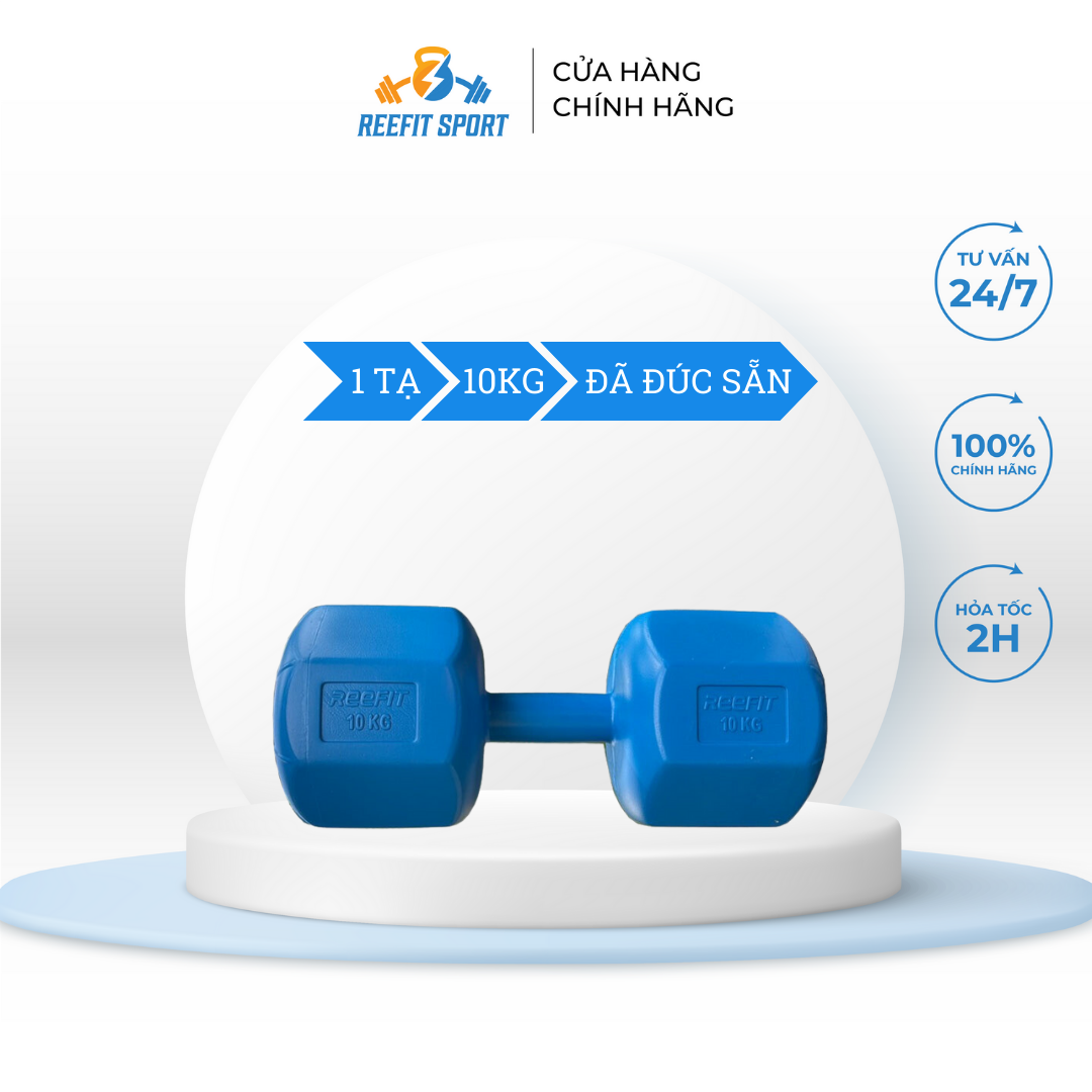 Tạ tay nhựa bát giác 10kg Reefit có ruột (1 cái)