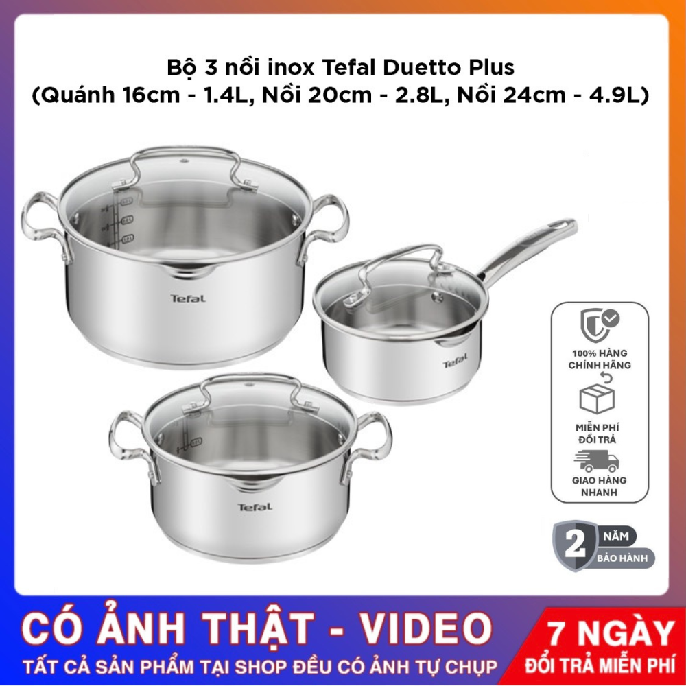 Bộ 3 nồi Tefal Duetto Plus . Hàng chính hãng, Bảo hành 24 tháng.