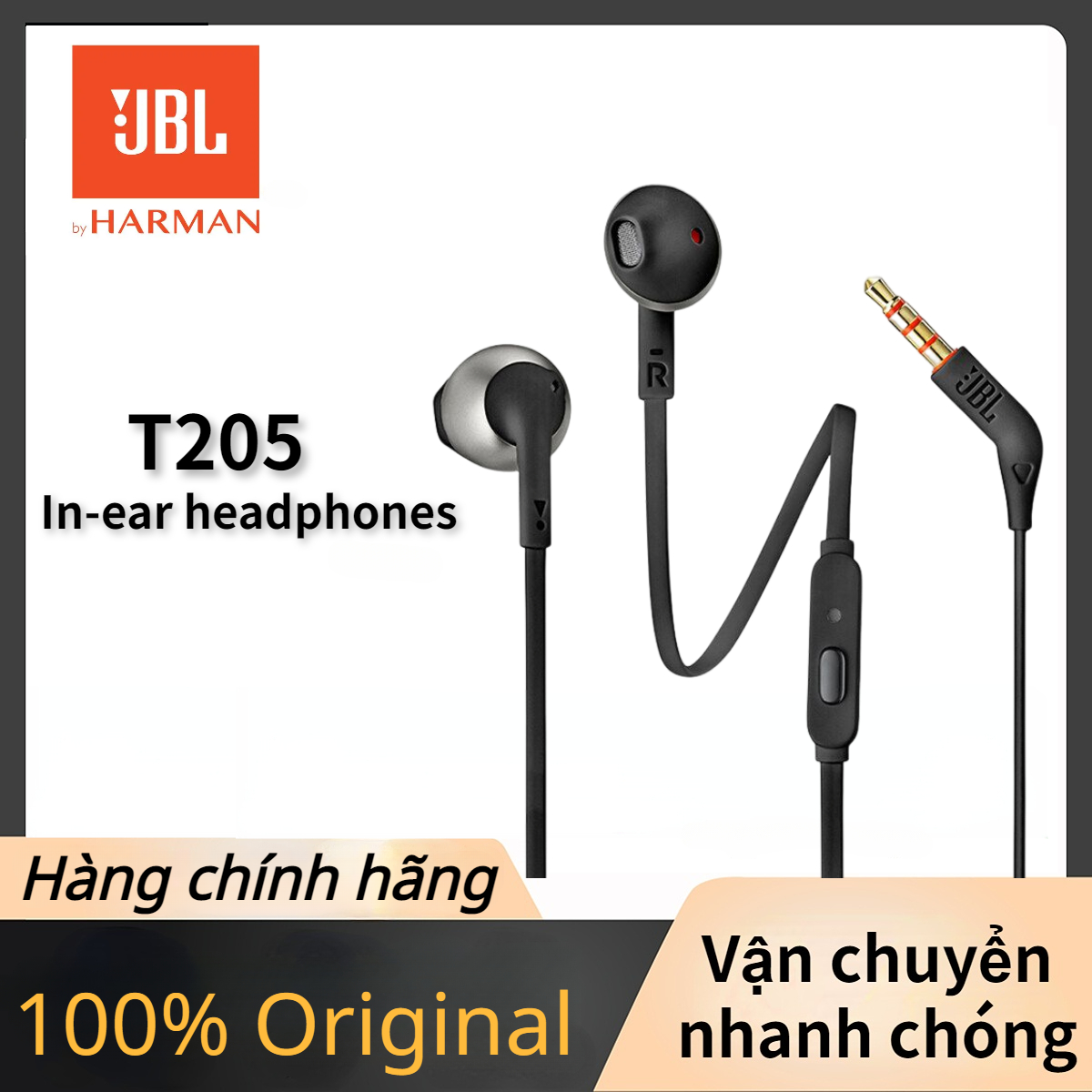 100% hàng chính hãng tai nghe nhét tai âm trầm nguyên chất jbl t205 chính hãng có mic điều khiển từ xa một nút bấm