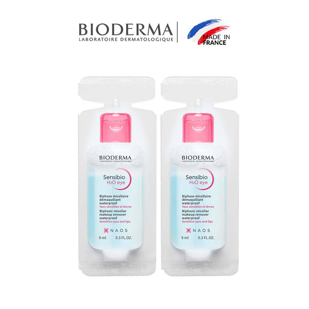 [Quà tặng không bán] Bộ đôi tẩy trang mắt môi Micellar 2 lớp: Sạch thoáng  Mềm ẩm Bioderma Sensibio H2O Eye 9mlx2