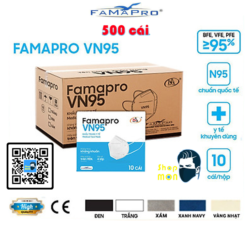 Sỉ thùng vn95 famapro - 4 lớp kháng khuẩn / 95% lọc khuẩn, bụi, virus tốt 500 cái/ 1thùng