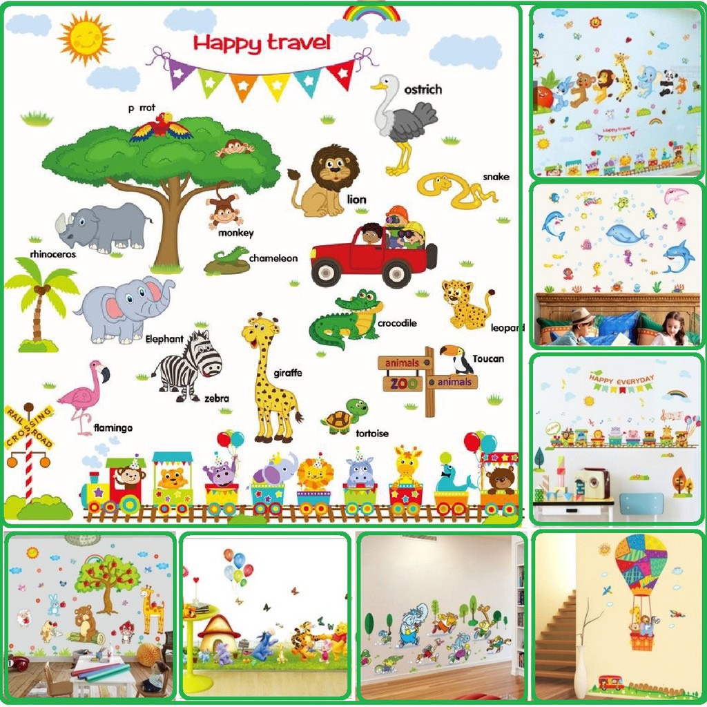 Tranh dán tường, decal chi tiết bóc dán sẵn keo, tranh con vật nhiều mẫu.