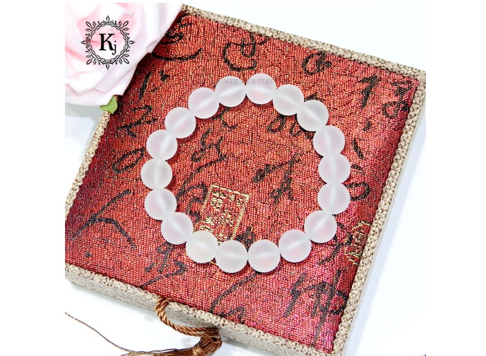 Vòng Tay Phong Thủy Mệnh Kim Thạch Anh Trắng Nhám - Hợp Mệnh Kim , Mệnh Thủy - Gia Tăng Vượng Khí - Viên Đá Của Sự Sáng Suốt - Đá Thiên Nhiên - Tặng Kèm Dây, Đá Dự Phòng