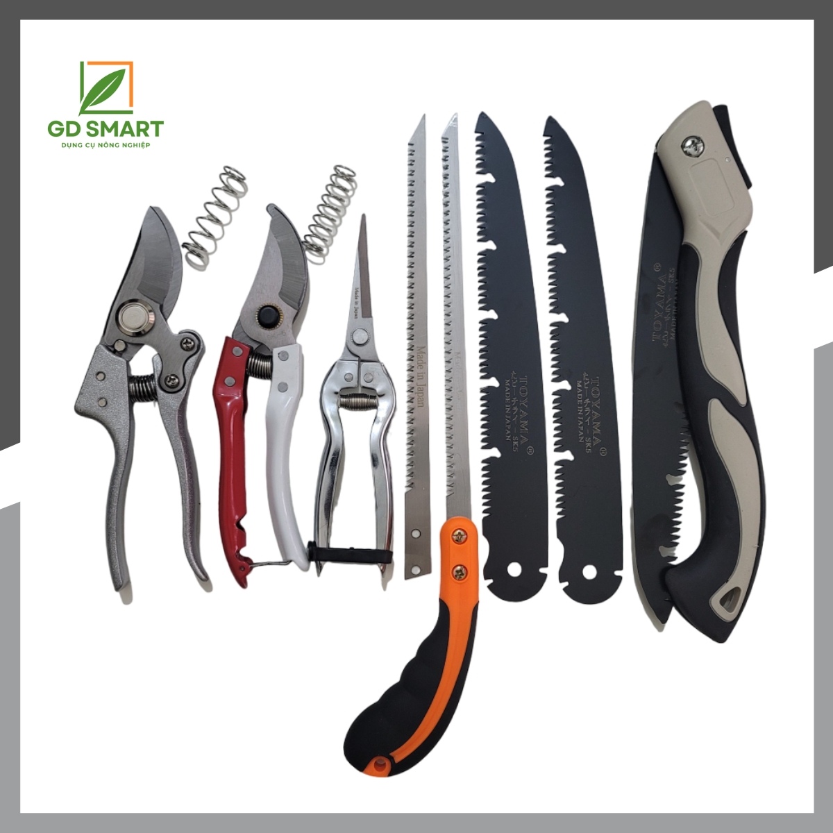 (FREESHIP) - Combo 8 Món Kéo Cắt Cưa Cầm Tay SK5 ( 2 Kéo Cắt, 1 Tỉa Thép Trắng, 1 Cưa Lách Kèm Lưỡi & 1 Cưa Gấp Kèm 2 Lưỡi) - Dụng Cụ Nông Nghiệp GS Smart
