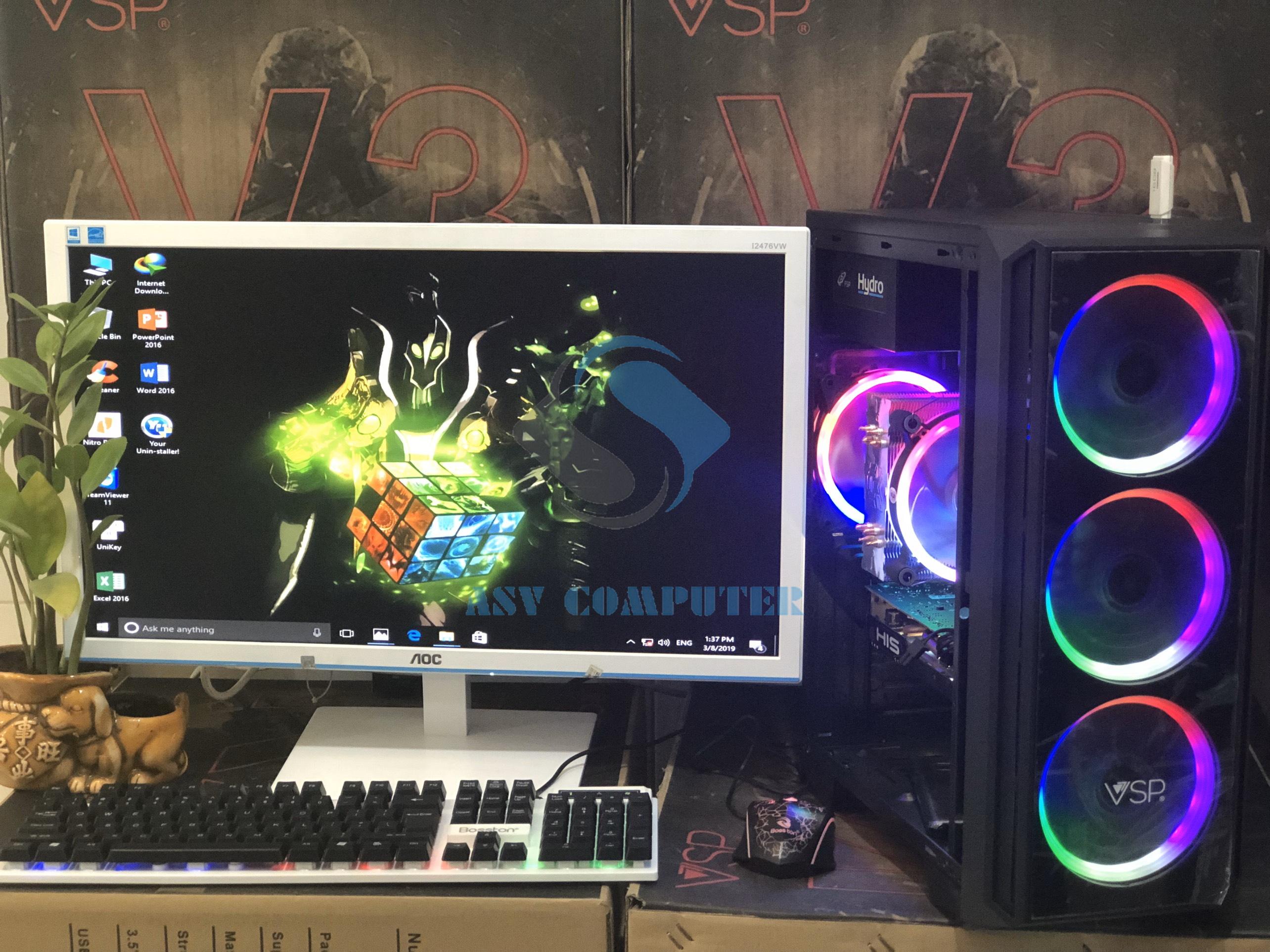 [HCM][Trả góp 0%]Máy tính chơi game A8-7600 Ram 8GB Card RX560 4GB 128bit Case led như hình