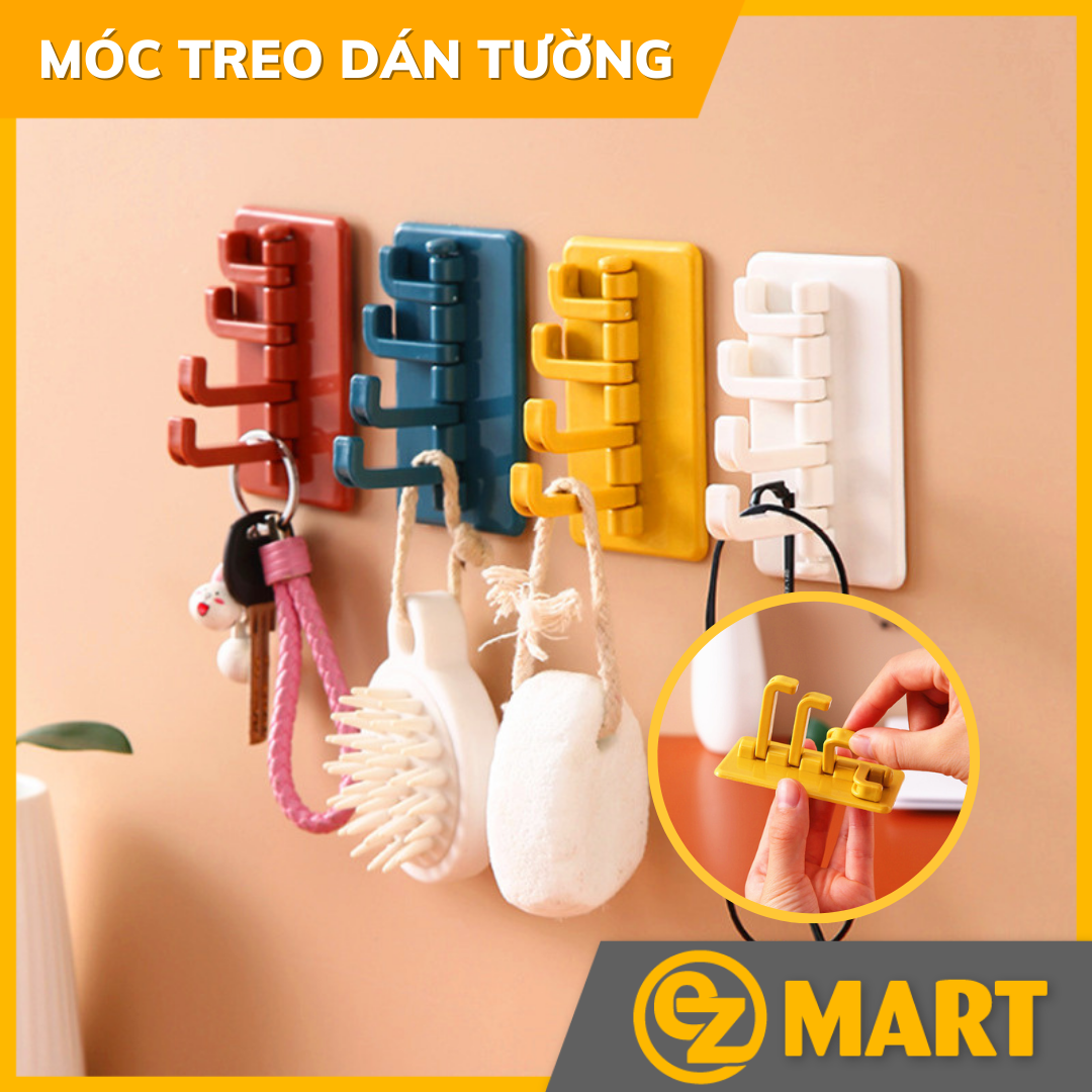 Móc dán tường treo đồ 4 chấu DẠNG ĐỨNG Móc treo đồ dán tường siêu dính EZMART