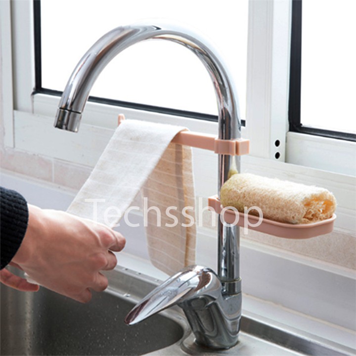 Kệ rửa chén gắn vòi nước đa năng có thanh máng khăn - Kệ nhà tắm nhà vệ sinh - Khay để xà phòng - Kệ xà bông - Kệ bàn chải - không cần khoan tường - Cọ xoong nồi chảo đa năng