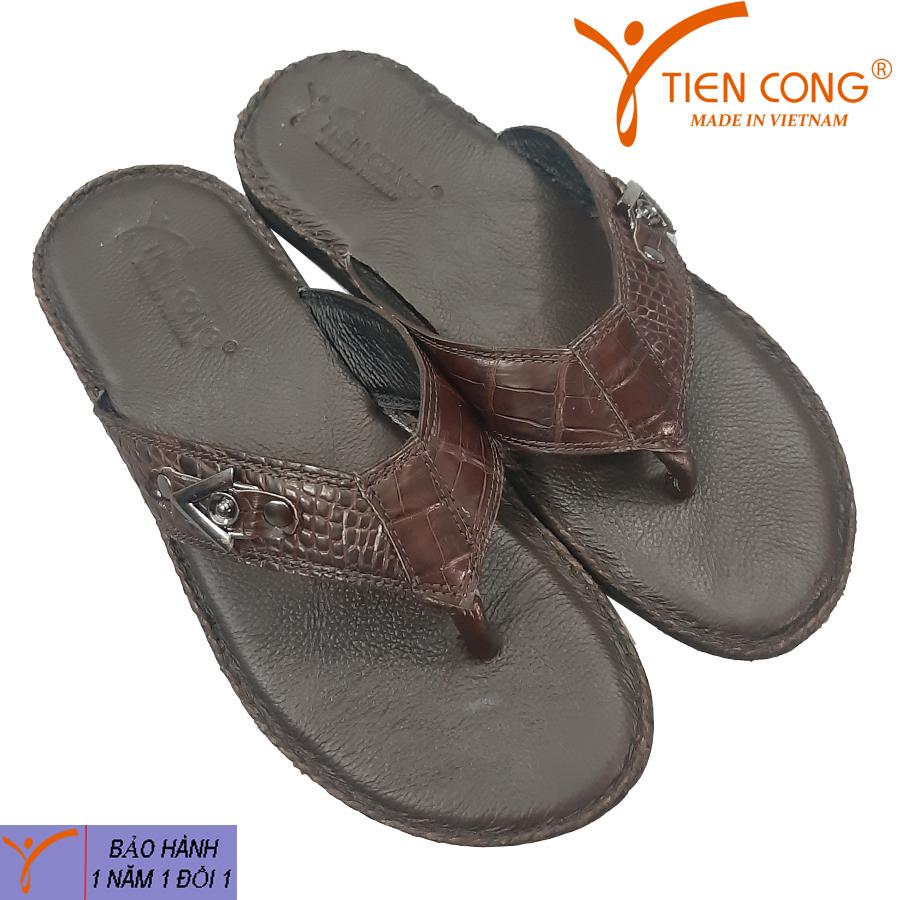 Dép nam xỏ ngón da cá sấu tien cong màu nâu - tcf1008
