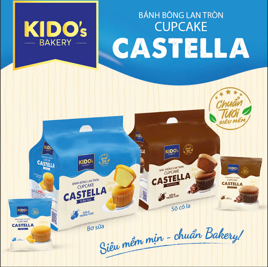 Combo 12 Cái Bánh Bông Lan Cupcake Castella Kido Vị Bơ Sữa 20 gram [Dinh Dưỡng Cao Nhất]