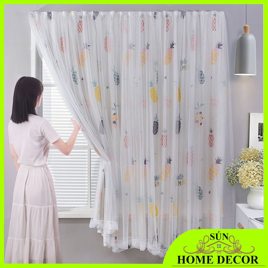 [MẪU DỨA] Rèm cửa sổ họa tiết hiện đại thiết kế tự dính tiện dụng, rèm che cửa 2 lớp siêu đẹp, có thể làm thảm vải treo tường trang trí decor phòng ngủ phòng khách mang phong cách Bắc Âu