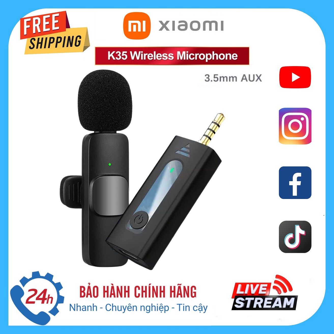Freeship MAX Chính Hãng [ MẪU MỚI 2024 ] Micro Trợ Giảng Không Dây Cài Áo, Micro Thu Âm Livestream Chuyên Nghiệp, Micro Thu Âm Không Dây Cài Áo Cho Điện Thoại K35 Kết Nối Jack 3.5 , Lọc Ồn Bắt Âm Nhạy-Chống Hú Tốt, Thích Hợp: Livestream