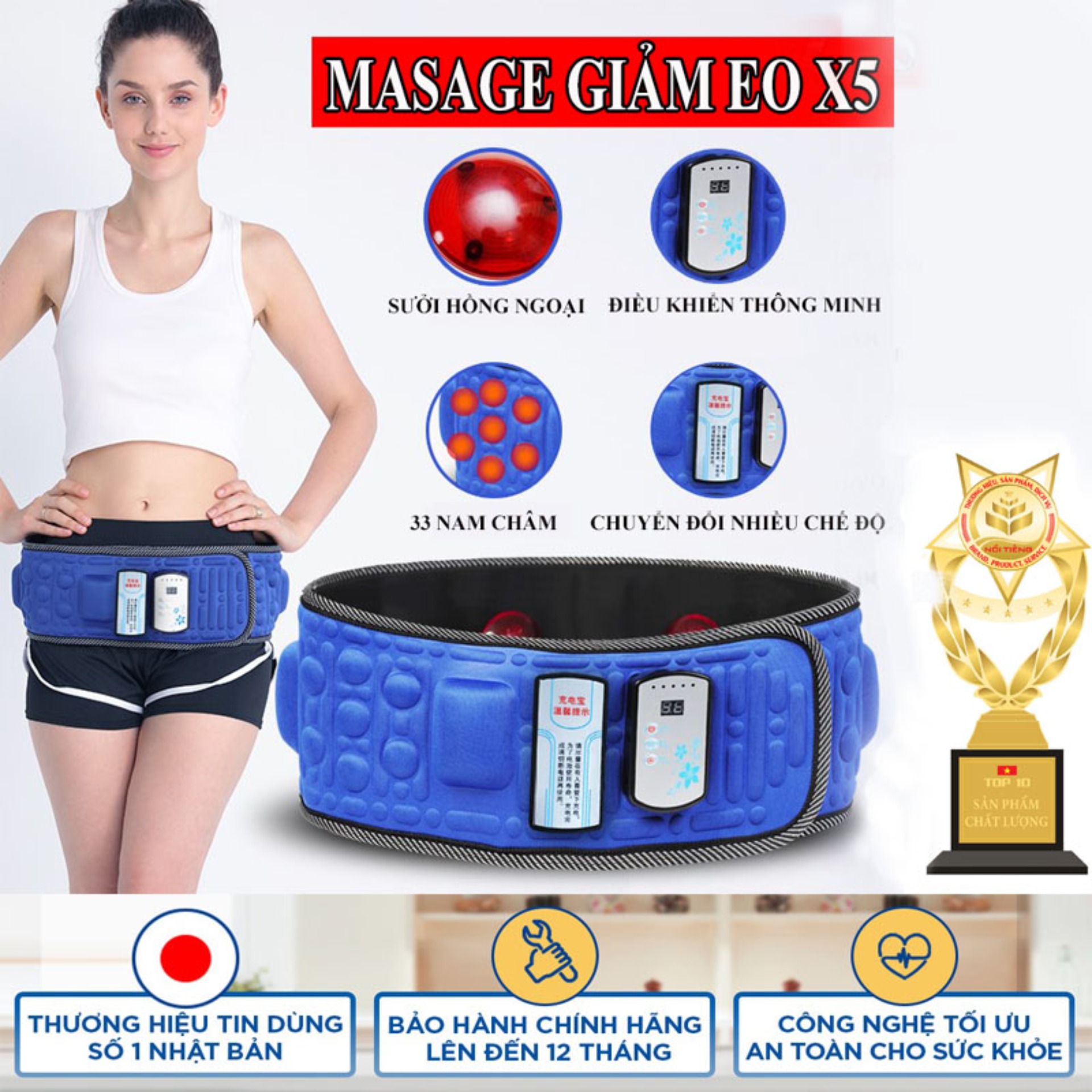[HCM]Đai Massage X5 Loại xịn Máy Đánh Tan Mỡ bụng  Masage Đa Năng Cao Cấp - Bảo hành uy tín 12 tháng trên toàn quốc