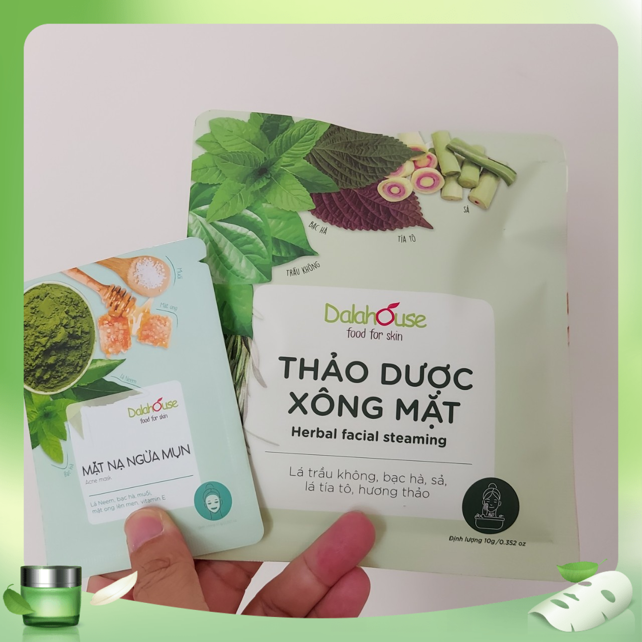 Combo mặt nạ giảm ngừa mụn, thâm nám, tàn nhang, thảo dược xông mặt từ thiên nhiên Dalahouse (Dùng cho mọi loại da)