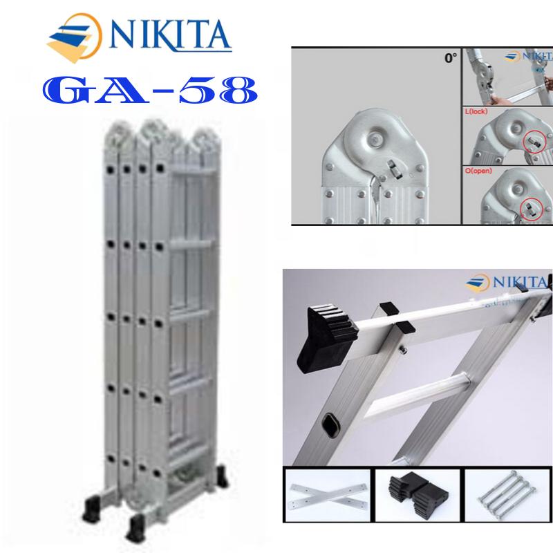 Thang nhôm gấp 4 đoạn 58m Nikita GA58 Chân rời sản suất dây chuyền hiện đại của Nhật chịu tai tối đa 150kg
