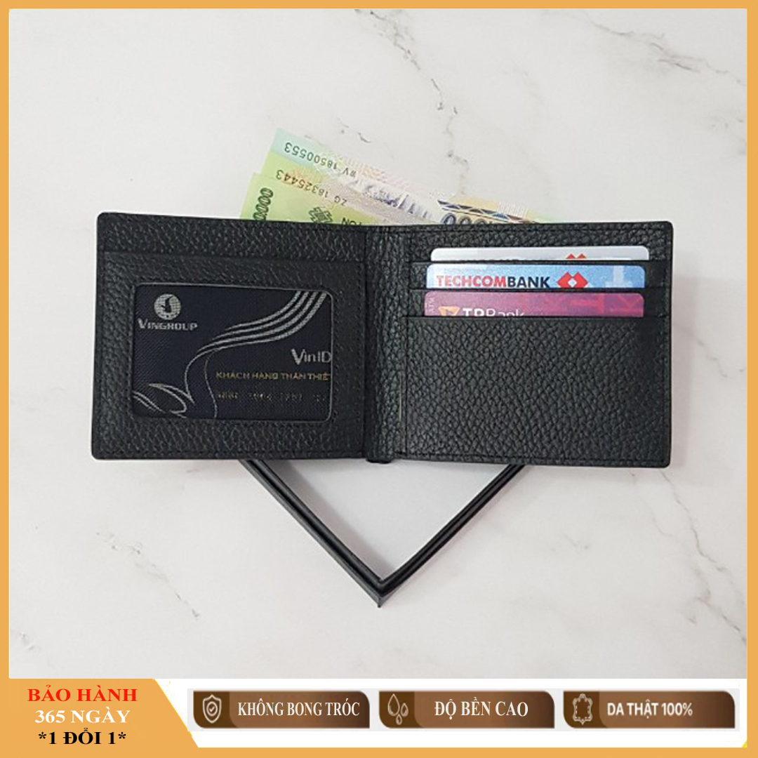 Ví bóp Nam da bò màu đen bền đẹp, VD.829 Họa tiết vân trẻ trung cá tính, sang trọng, Ví đựng tiền Nam Chakovet