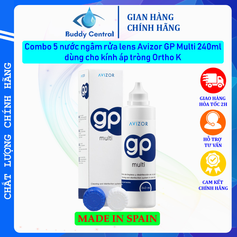Combo 5 Nước ngâm rửa lens kính áp tròng Avizor GP Multi 240ml - Buddy Central